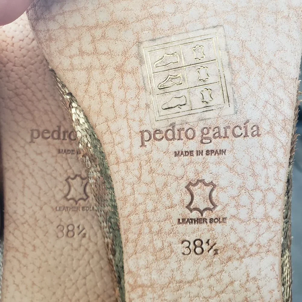 Pedro Garcia Greta Ballet Flats 38.5 Gold Lame Leather Shoes Bows Round Toe - Picture 9 of 9
